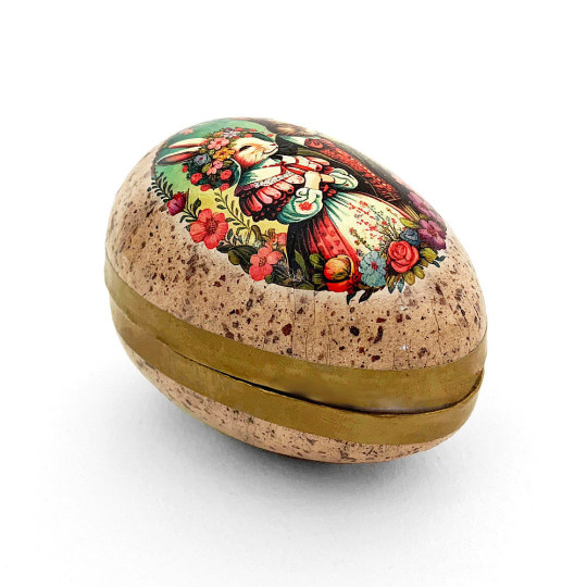 3-1/2" Folkloric Bunnies Speckled Egg Paper Mache Easter Egg Box ~ Germany
